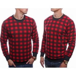 Bluza męska kratka slim czerwona Recea. Czerwone bluzy męskie Recea, xl, w kratkę, z bawełny, z kapturem, bez rękawów, bez kaptura. Za 79,99 zł.
