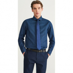 Wzorzysta koszula slim fit - Granatowy. Niebieskie koszule męskie slim marki Reserved, m. Za 139,99 zł.