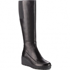 Kozaki GEOX - D Wiva Wedge E D849VE 00081 C9999 Black. Czarne kowbojki damskie Geox, ze skóry ekologicznej, przed kolano, na wysokim obcasie. Za 819,00 zł.