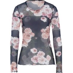 Shirt siatkowy bonprix ciemnoniebieski w kwiat. Niebieskie koszulki damskie bonprix, bez wzorów, bez kołnierzyka, bez rękawów. Za 79,99 zł.