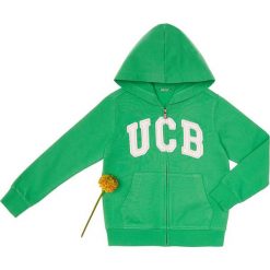 Bluza w kolorze zielonym. Zielone bluzy niemowlęce Benetton Kids, z aplikacjami, z bawełny, bez rękawów, bez kaptura. W wyprzedaży za 42,95 zł.