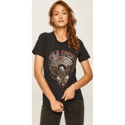 Answear - T-shirt Answear Lab. Czarne bluzki damskie ANSWEAR, s, z nadrukiem, z bawełny, z okrągłym kołnierzem. Za 59,90 zł.