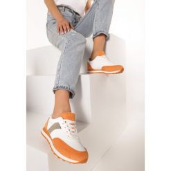 Biało-Pomarańczowe Buty Sportowe Helgoria. Pomarańczowe buty sportowe damskie Born2be, bez wzorów, sportowe. Za 89,99 zł.