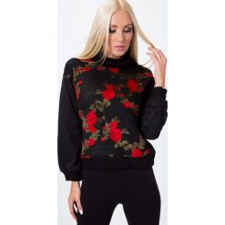 Bluzy damskie: Bluza w kwiaty czarna 6536