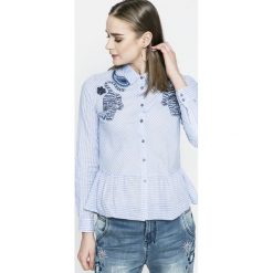 Desigual - Koszula Atlanta. Niebieskie bluzki damskie Desigual, s, bez wzorów, z bawełny, klasyczne, z klasycznym kołnierzykiem, z długim rękawem. W wyprzedaży za 159,90 zł.