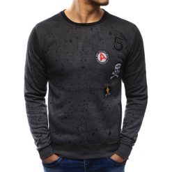 Bluzy męskie: Bluza męska z nadrukiem i naszywkami antracytowa (bx3401)