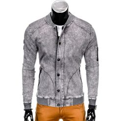 KURTKA MĘSKA PRZEJŚCIOWA BOMBERKA C240 - SZARA. Szare kurtki męskie bomber Ombre Clothing, m, z aplikacjami, z bawełny, militarne. Za 99,00 zł.