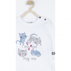 Koszulka. Białe bluzki dziewczęce bawełniane LOVE CATS, z napisami, z długim rękawem. Za 42,90 zł.