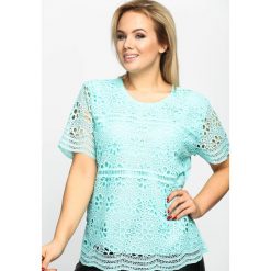 Miętowa Bluzka Reversion. Zielone bluzki damskie marki Born2be, xl, w koronkowe wzory, z koronki, z okrągłym kołnierzem, z krótkim rękawem. Za 49,99 zł.