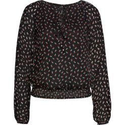 Bluzka bonprix czarny w kwiaty. Czarne koszulki damskie bonprix, w kwiaty, bez kołnierzyka, z długim rękawem. Za 69,99 zł.