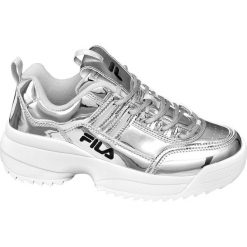 Srebrne sneakersy damskie Fila na białej podeszwie Fila srebrne. Szare sneakersy damskie Fila, z gumy. Za 199,90 zł.