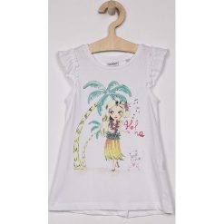Blukids - Top dziecięcy 98-128 cm. Białe bluzki dziewczęce Blukids, z nadrukiem, z bawełny, z okrągłym kołnierzem, bez rękawów, bez kaptura. W wyprzedaży za 29,90 zł.