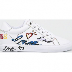 Guess Jeans - Buty. Białe buty sportowe damskie Guess Jeans, z aplikacjami, z jeansu, sportowe. W wyprzedaży za 349,90 zł.