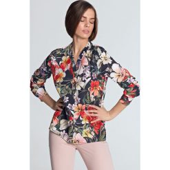 Bluzka koszulowa w kwiaty granatowa - 40. Bluzki damskie e-margeritka.pl, s, w kwiaty, z poliesteru, eleganckie, z klasycznym kołnierzykiem, bez rękawów. Za 129,99 zł.