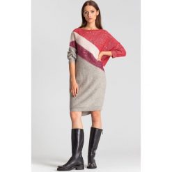 Wielokolorowa sukienka z cekinami. Szare sukienki damskie Trussardi Jeans, na imprezę, s, z aplikacjami, z wełny, z okrągłym kołnierzem, bez rękawów, midi. Za 395,60 zł.