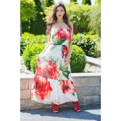 Sukienka Poppies White. Białe sukienki damskie Modaforyou, s, bez wzorów, z wiskozy, bez kołnierzyka, z długim rękawem, długie, maxi. Za 59,50 zł.