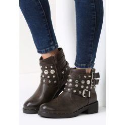 Buty zimowe damskie: Brązowe Botki Three Straps