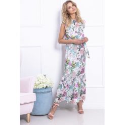 Sukienka maxi w kwiaty fb713. Białe sukienki damskie Fobya, na co dzień, na lato, s, w kwiaty, z falbankami, z długim rękawem, długie, maxi, proste. Za 179,00 zł.