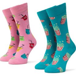Zestaw 2 par wysokich skarpet unisex HAPPY SOCKS - XSNA02-4300 Kolorowy Niebieski. Niebieskie skarpetki damskie Happy Socks, bez wzorów, z elastanu. Za 79,90 zł.