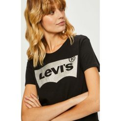 Levi's - Top. Czarne topy damskie marki Levi's®, s, z nadrukiem, z bawełny, z okrągłym kołnierzem. Za 99,90 zł.