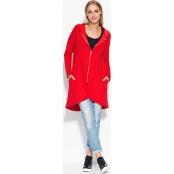 Asymetryczna Czerwona Długa Bluza z Kapturem. Czerwone bluzy damskie Makadamia, s, bez wzorów, z elastanu, z długim rękawem, długie, z kapturem. Za 93,90 zł.