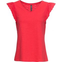 Shirt z koronką bonprix różowy. Różowe koszulki damskie bonprix, w koronkowe wzory, z koronki, bez kołnierzyka. Za 59,99 zł.