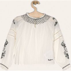 Pepe Jeans - Bluzka dziecięca Ronie 128-178 cm. Białe bluzki dziewczęce Pepe Jeans, z aplikacjami, z bawełny, ze stójką, z długim rękawem, długie, bez kaptura. Za 279,90 zł.
