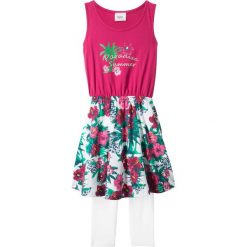 Legginsy dziewczęce: Sukienka + legginsy 3/4 (2 części) bonprix jeżynowo-biały