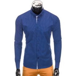 KOSZULA MĘSKA ELEGANCKA Z DŁUGIM RĘKAWEM K326 - GRANATOWA/BIAŁA. Białe koszule męskie na spinki Ombre Clothing, m, z bawełny, z kontrastowym kołnierzykiem, z długim rękawem. Za 59,00 zł.
