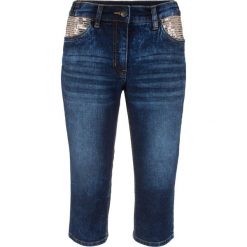 Rybaczki ze stretchem i aplikacją z cekinów bonprix ciemny denim. Czarne jeansy damskie bonprix, z aplikacjami, z jeansu. Za 99,99 zł.