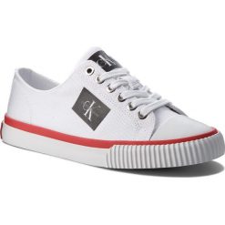 Trampki CALVIN KLEIN JEANS - Ivory R0771 White. Białe trampki i tenisówki damskie Calvin Klein Jeans, na co dzień, bez wzorów, z jeansu, bez obcasa, na płaskiej podeszwie, bez zapięcia. W wyprzedaży za 279,00 zł.
