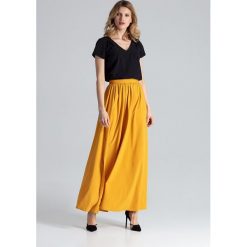 Spódnica maxi z rozcięciami musztardowa - l. Spódniczki damskie e-margeritka.pl, l, bez wzorów, z elastanu, eleganckie, z długim rękawem, długie, bez kaptura. Za 149,99 zł.