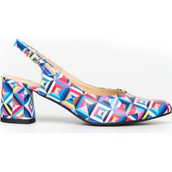 Kolorowe czółenka na klocku bez pięty - skóra naturalna - model 1461 - kolor kalejdoskop. Czółenka damskie Zapato, bez wzorów, ze skóry, bez obcasa. W wyprzedaży za 247,20 zł.