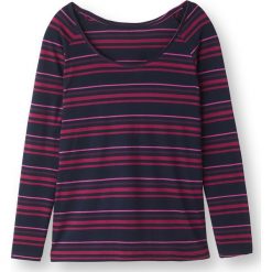 Koszulka t-shirt w wielokolorowe pasy. Czerwone t-shirty damskie marki La Redoute Collections, s, z bawełny, z okrągłym kołnierzem, z długim rękawem. Za 52,46 zł.