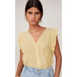 Mango - Bluzka Pauli. Niebieskie bluzki damskie Mango, s, w kwiaty, z bawełny, casualowe, bez kołnierzyka, bez rękawów. Za 69,90 zł.