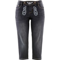Dżinsy ludowe z haftem, dł. 3/4 bonprix czarny "stone". Czarne jeansy damskie bonprix, z jeansu. Za 59,99 zł.