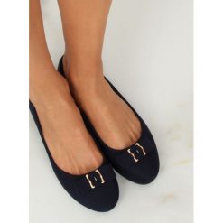 Baleriny damskie granatowe ROVIGO. Żółte baleriny damskie FunKee.pl, bez wzorów, z tkaniny, eleganckie, bez obcasa, bez zapięcia. Za 48,99 zł.