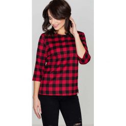 Czerwona&Czarna Szykowna Bluza w Kratkę z Rękawem 3/4. Czerwone podkoszulki damskie Molly.pl, s, w kratkę, z tkaniny, eleganckie, z okrągłym kołnierzem, bez rękawów. Za 95,90 zł.