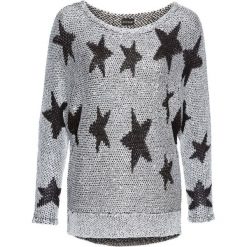 Sweter dzianinowy bonprix srebrno-czarny. Czarne swetry klasyczne damskie bonprix, z dzianiny. Za 99,99 zł.