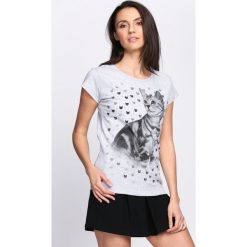 Szary T-shirt Felinity. Szare bluzki damskie Born2be, xl. Za 19,99 zł.