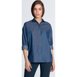 Koszula z długim rękawem jeans - 40. Koszule damskie e-margeritka.pl, na wiosnę, xl, bez wzorów, z bawełny, eleganckie, z długim rękawem, długie, bez kaptura. Za 128,99 zł.