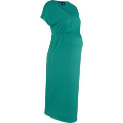 Sukienka shirtowa ciążowa midi bonprix zielony. Zielone sukienki damskie bonprix, bez wzorów, z materiału, z dekoltem w serek, moda ciążowa, bez rękawów, midi. Za 89,99 zł.