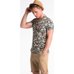Koszula męska z krótkim rękawem K485 - czarna. Czarne koszule męskie Ombre Clothing, na lato, s, bez wzorów, z materiału, klasyczne, z klasycznym kołnierzykiem, z krótkim rękawem. Za 39,00 zł.