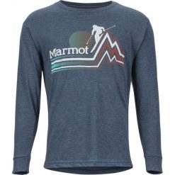 Marmot Piste Tee LS Navy Heather XXL. Brązowe koszulki męskie Marmot, xxl, bez wzorów, z bawełny, bez kołnierzyka, z długim rękawem, długie. W wyprzedaży za 175,00 zł.