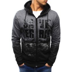 Bluzy męskie: Bluza męska rozpinana z kapturem antracytowa (bx3231)