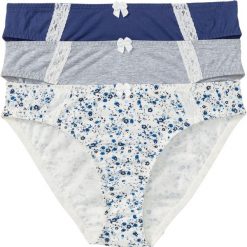 Figi bonprix biel wełny z nadrukiem + szary melanż + niebieski. Białe majtki damskie bonprix, z nadrukiem, z wełny. Za 54,99 zł.