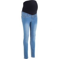 Dżinsy ciążowe SKINNY bonprix niebieski "medium bleached". Niebieskie jeansy damskie bonprix, z jeansu. Za 129,99 zł.