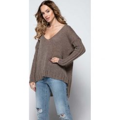Mocca Nowoczesny Moherowy Sweter z Dekoltem V. Szare bez kategorii Molly.pl, uniwersalny, z dzianiny. Za 129,90 zł.