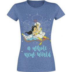 Aladyn A Whole New World Koszulka damska odcienie niebieskiego. Niebieskie koszulki damskie marki Aladyn, l, z nadrukiem, z okrągłym kołnierzem, z krótkim rękawem. Za 74,90 zł.