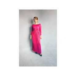 SUKIENKA LONG MAXI FUKSJA. Czerwone długie sukienki marki Meleksima, l, z materiału, z długim rękawem, oversize. Za 125,30 zł.